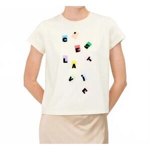 NEW CLARE V. c'est la vie classic tee in cream and multi